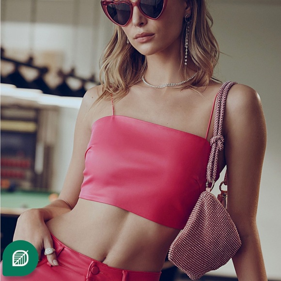 Barbie Pink! Soft faux-leather ultra-cropped cami. Worn once - Picture 2 of 8